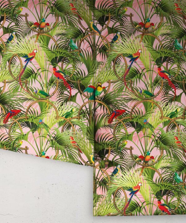 Copacabana Wallpaper • Tropical Bird Wallpaper • Coral • Roll