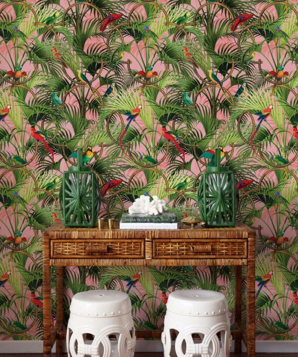 Copacabana Wallpaper • Tropical Bird Wallpaper • Coral • Insitu