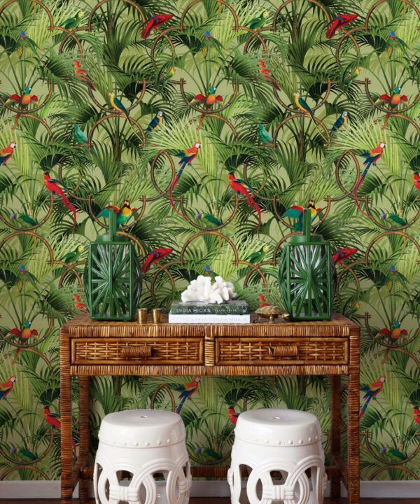Copacabana Wallpaper • Tropical Bird Wallpaper • Greenery • Insitu