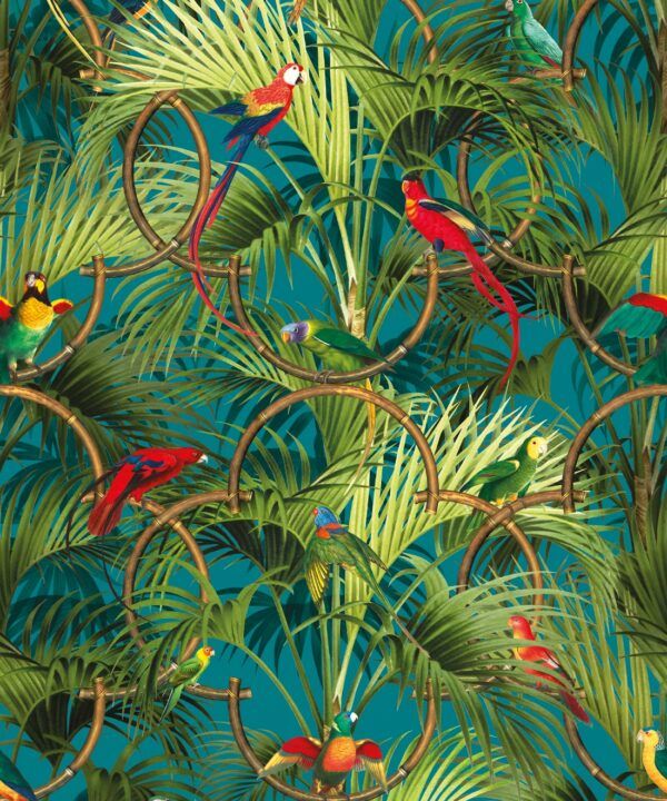 Copacabana Wallpaper • Tropical Bird Wallpaper • Oxford Blue • Swatch