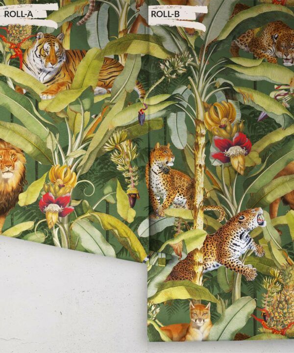 Felis Wallpaper • Animal Wallpaper with Lions, Tigers & Leopards • Jungle Green • Roll