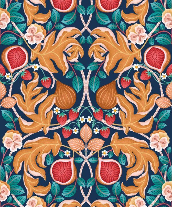 Figs & Strawberries Wallpaper • Botanical Fruit Wallpaper • Imperial • Swatch