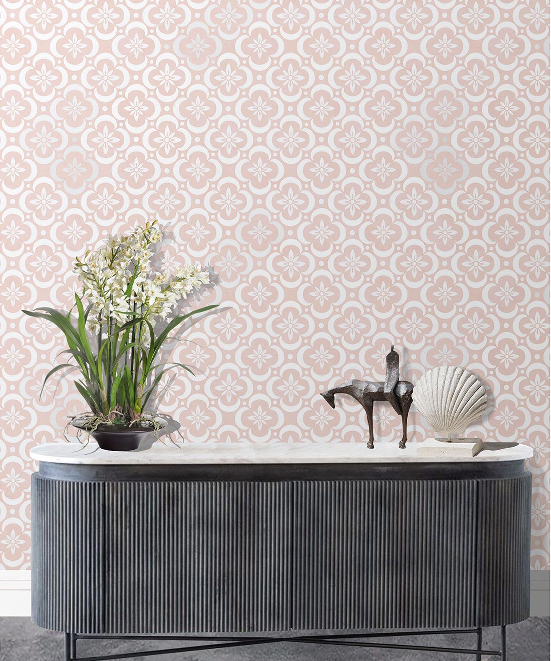 Garden Tiles Wallpaper • Geometric Wallpaper • Pink • Insitu