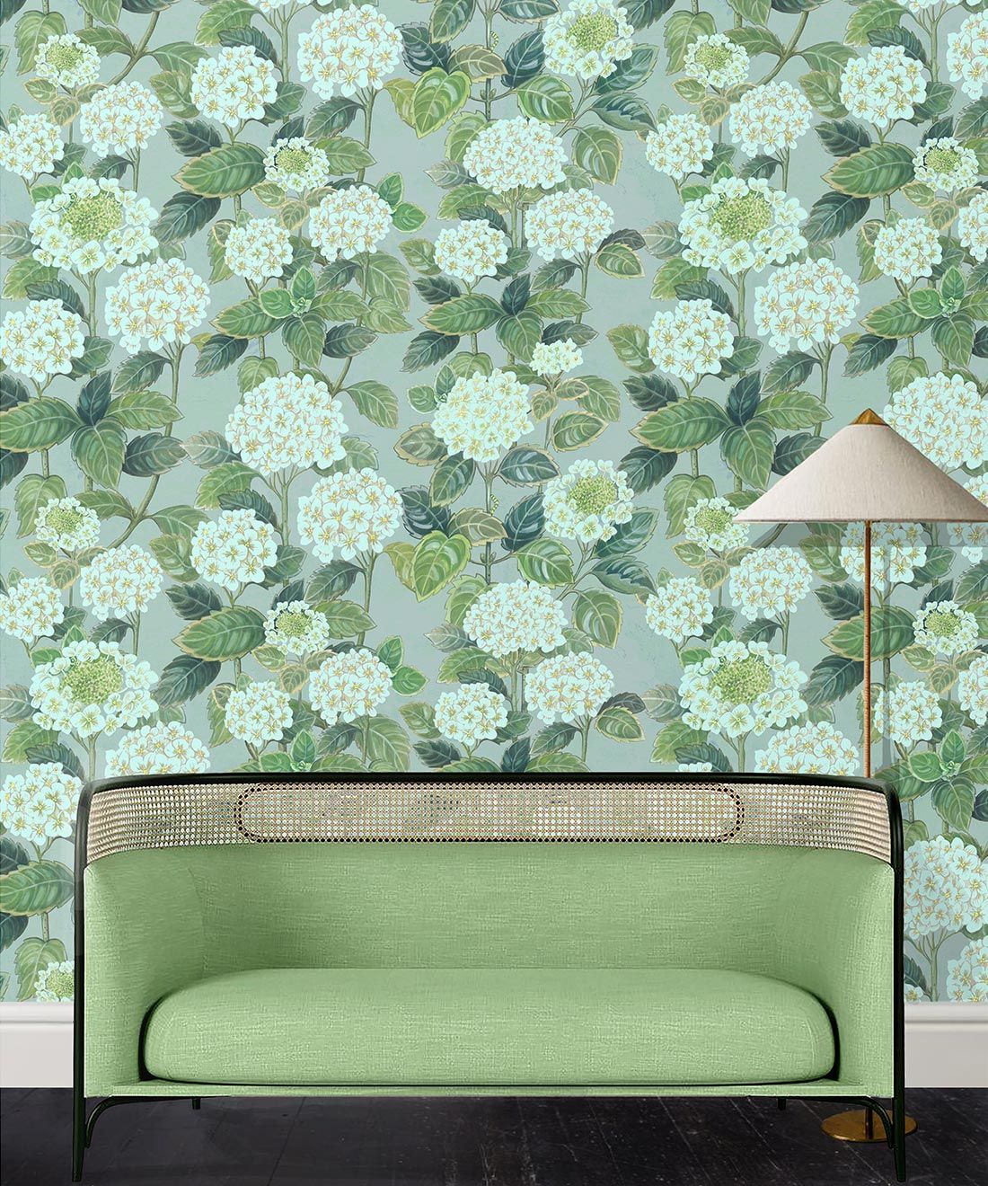 Hydrangea Garden Wallpaper • Aqua • Insitu