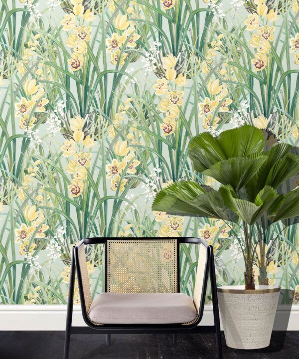 Garden Orchids Wallpaper • Blue • Insitu