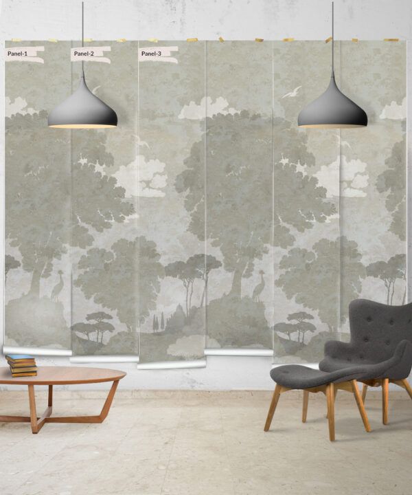 Tuscan Landscape Mural • Italian Wallpaper • Tree Wallpaper • Silhouette Wallpaper • Beige • Panels