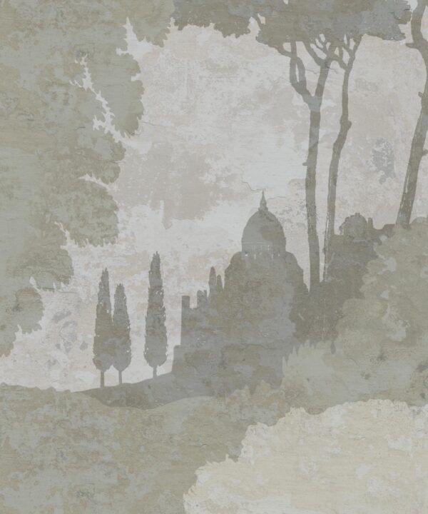 Tuscan Landscape Mural • Italian Wallpaper • Tree Wallpaper • Silhouette Wallpaper • Beige • Swatch