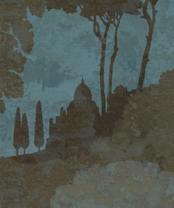 Tuscan Landscape Mural • Italian Wallpaper • Tree Wallpaper • Silhouette Wallpaper • Caramel • Swatch