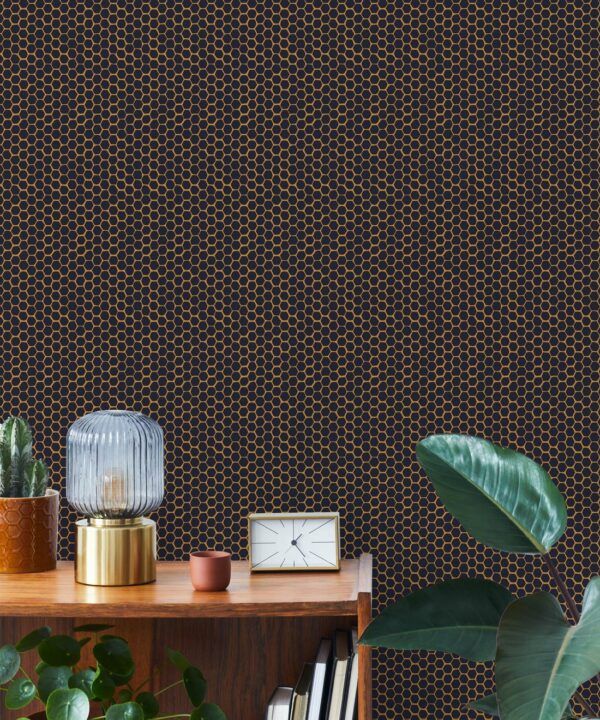 Honeycomb Geo Wallpaper • Hackney & Co. • Navy • Insitu