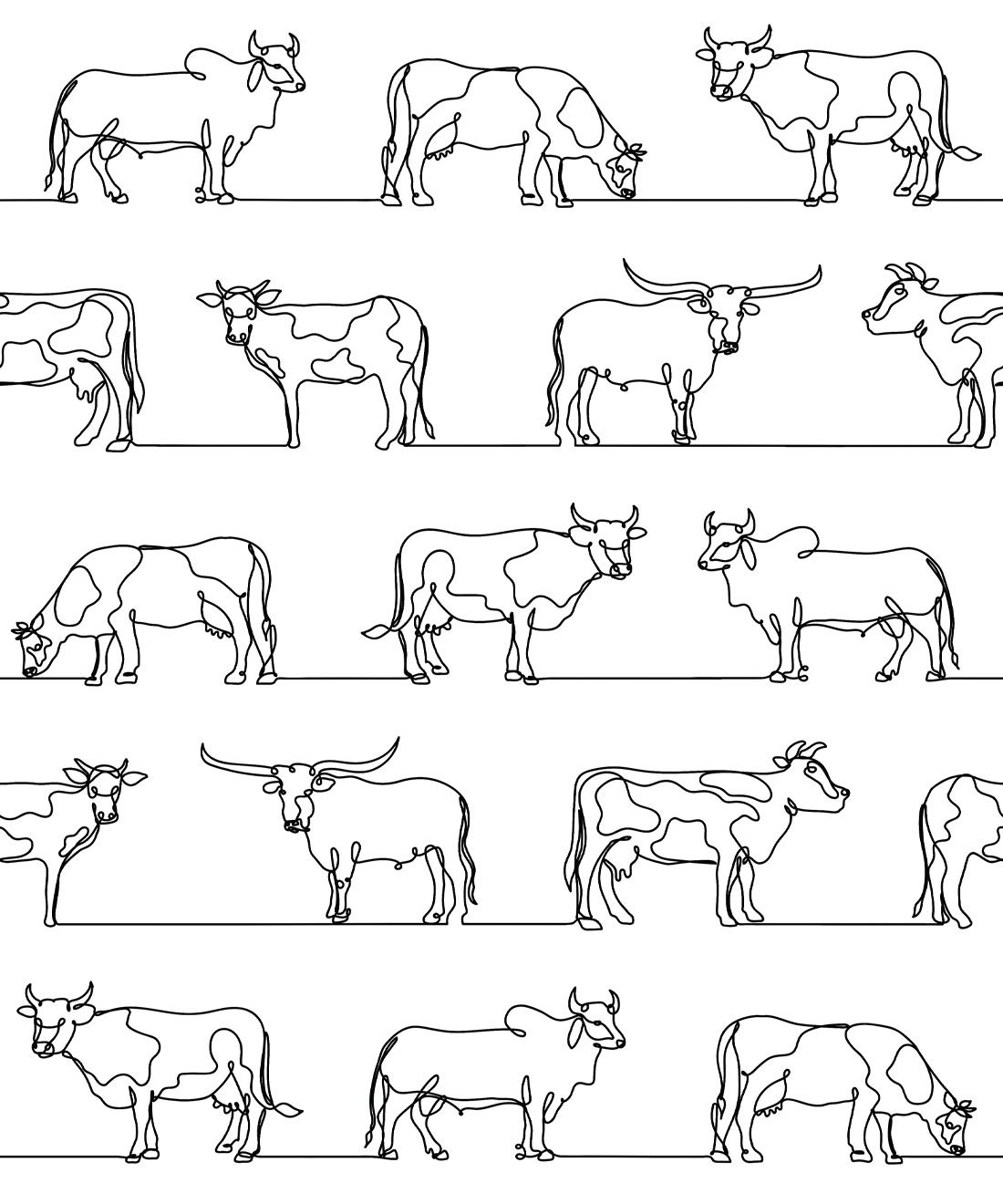 The Herd Wallpaper • Cow, Cattle, Farm Animals • White • Swatch