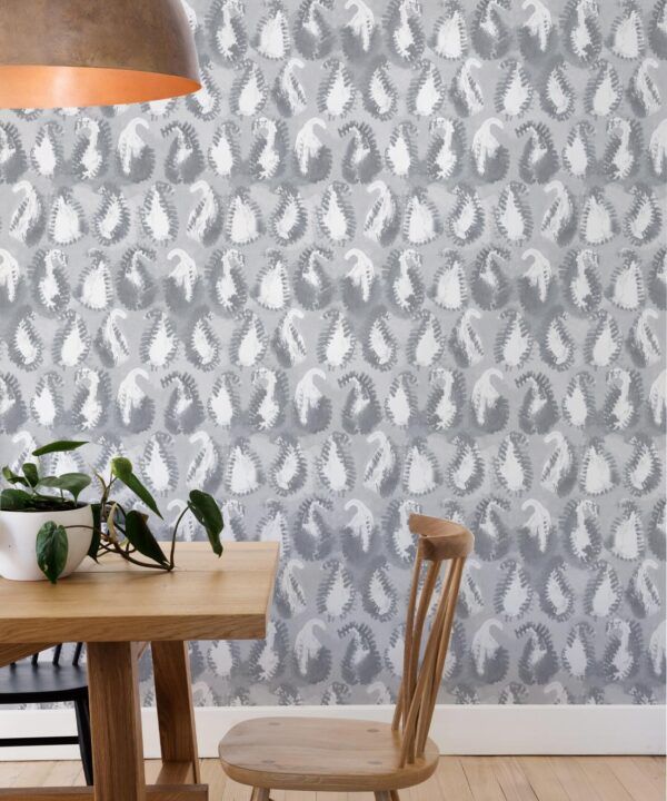 Shibori Paisley Wallpaper • Shibori • Silver • Insitu