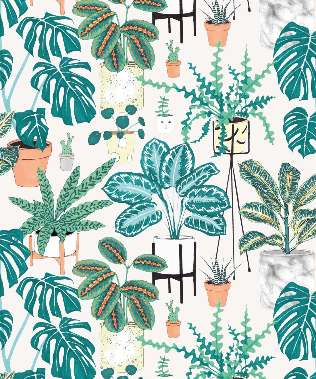 House Plants (Large) • Jacqueline Colley • Wallpaper Republic • Aqua • Swatch