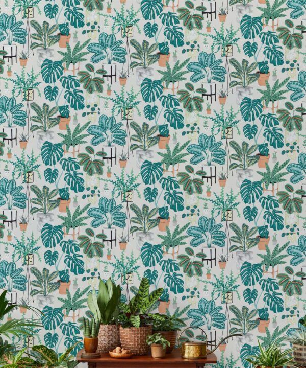 House Plants (Large) • Jacqueline Colley • Wallpaper Republic • Aqua • Insitu