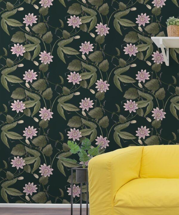 Passiflora Wallpaper • Dark Green • Insitu