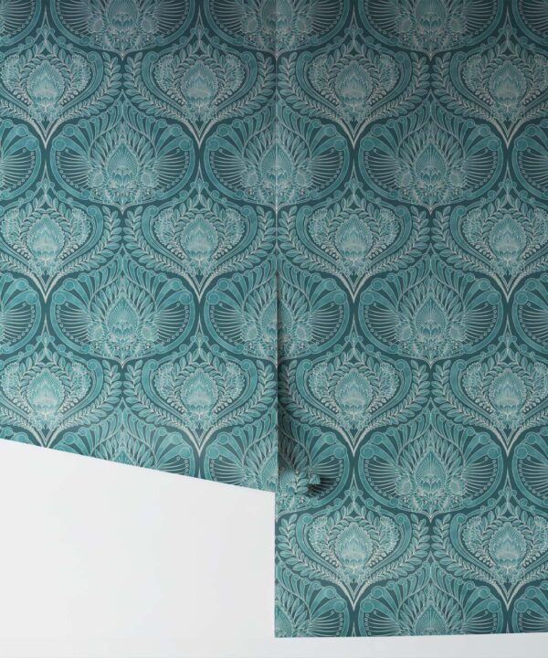 Baroque Fusion Wallpaper • Ornate Luxurious • Teal • Rolls