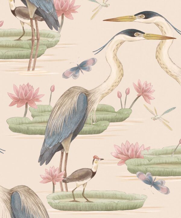Heron Jacana Giant Lillypad Wallpaper • Cream • Swatch