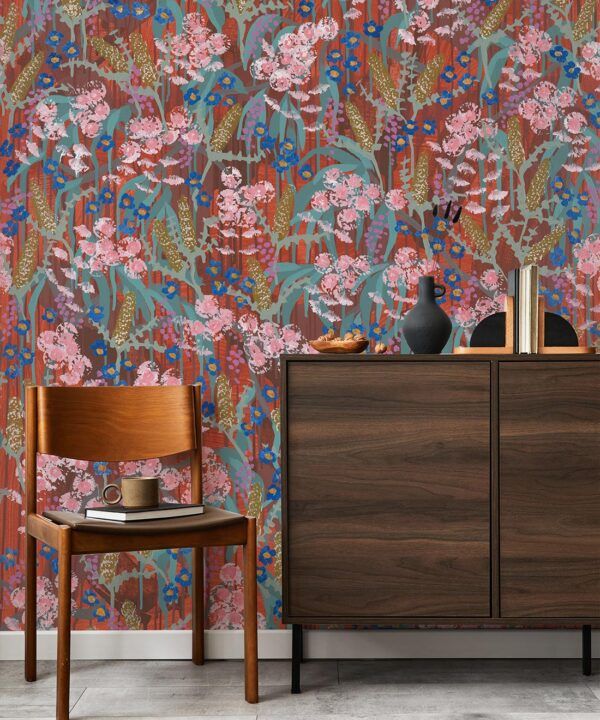 Feels Like Home Wallpaper • Tiff Manuell • Colorful Floral Wallpaper • Insitu With table