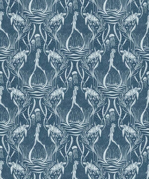 Deep Sea Wallpaper • Floral Wallpaper • Deep Blue• Swatch