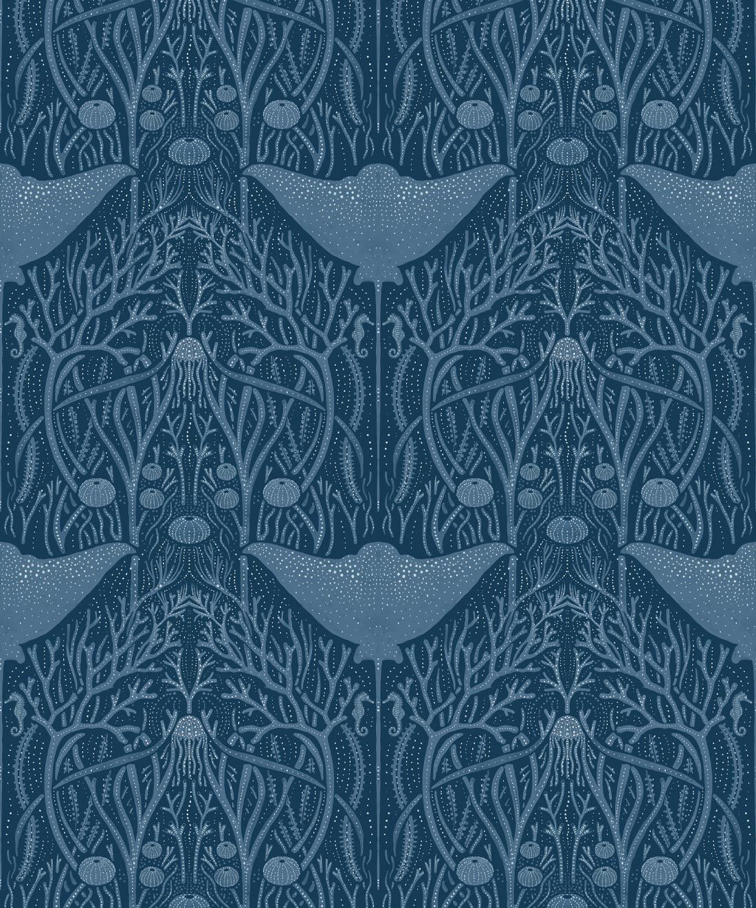 Manta Ray Wallpaper • Floral Wallpaper • Blue • Swatch