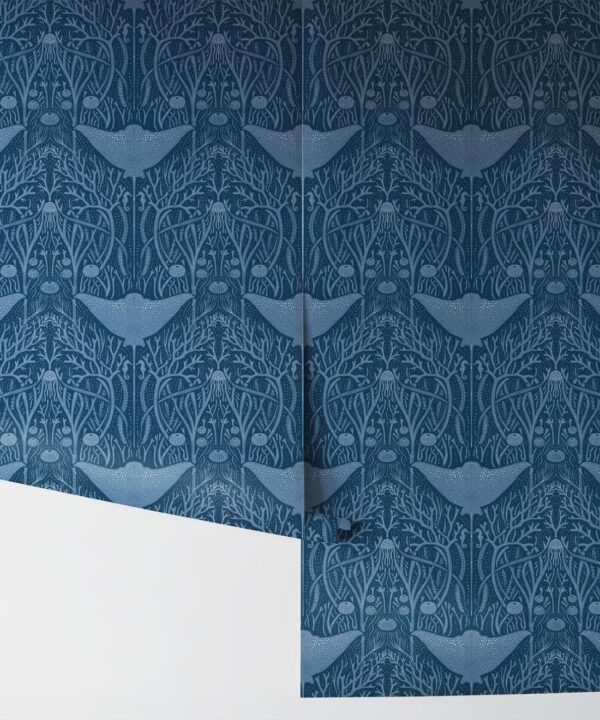 Manta Ray Wallpaper • Floral Wallpaper • Blue • Rolls