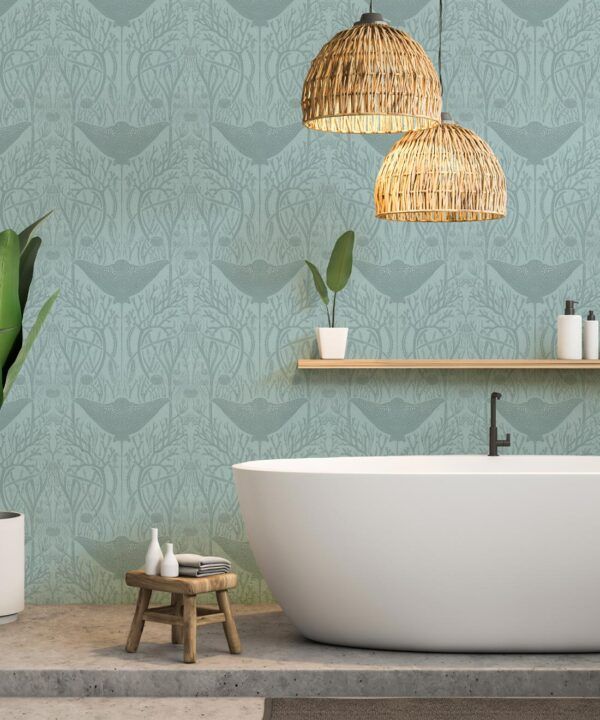 Manta Ray Wallpaper • Floral Wallpaper • Eggshell • Insitu