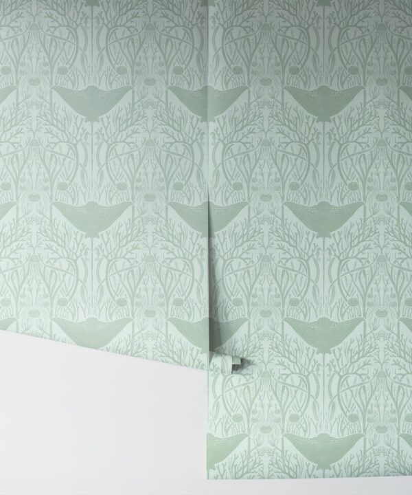 Manta Ray Wallpaper • Floral Wallpaper • Mint • Rolls