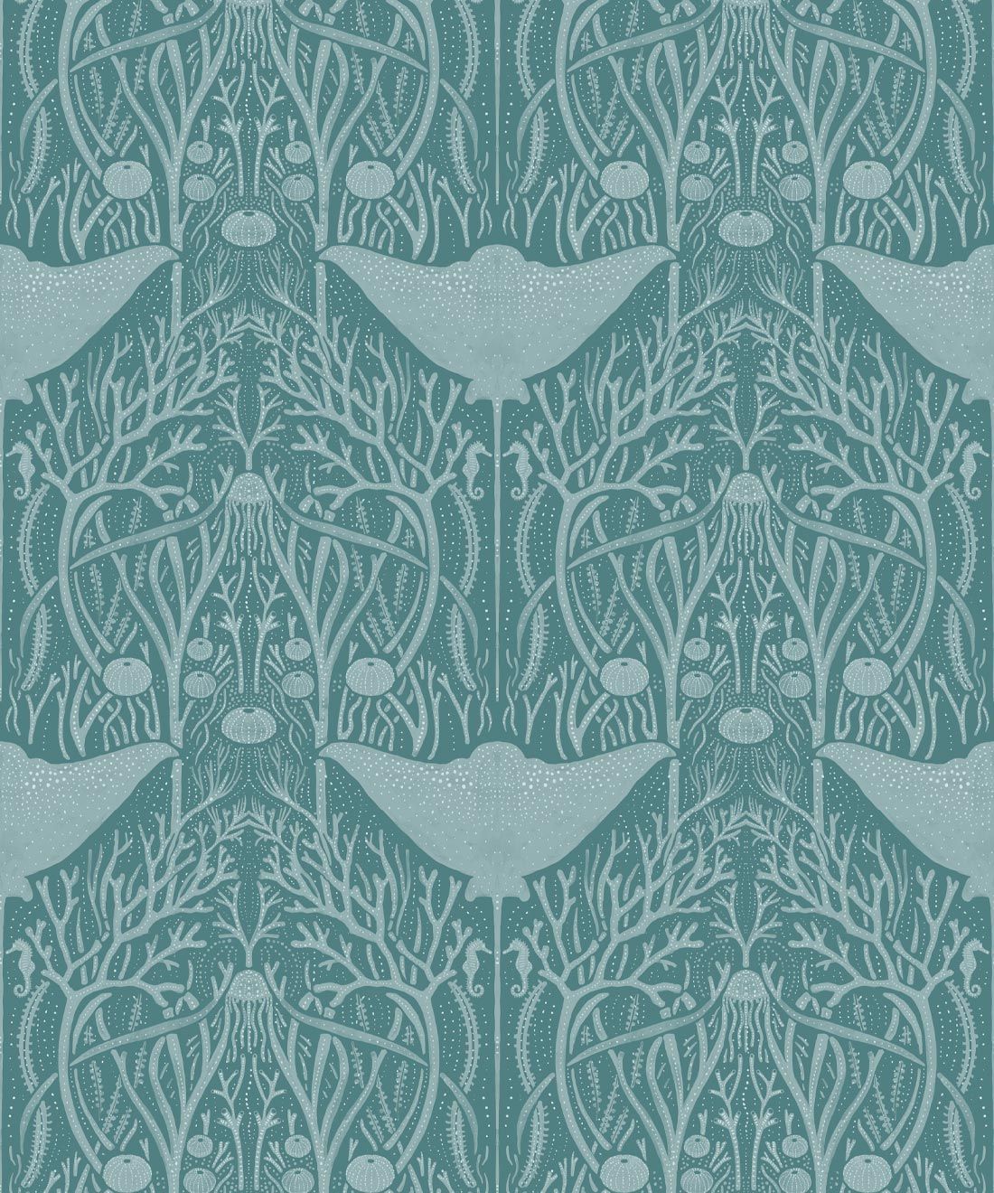 Manta Ray Wallpaper • Floral Wallpaper • Teal • Swatch