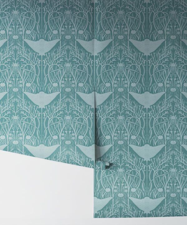 Manta Ray Wallpaper • Floral Wallpaper • Teal • Rolls