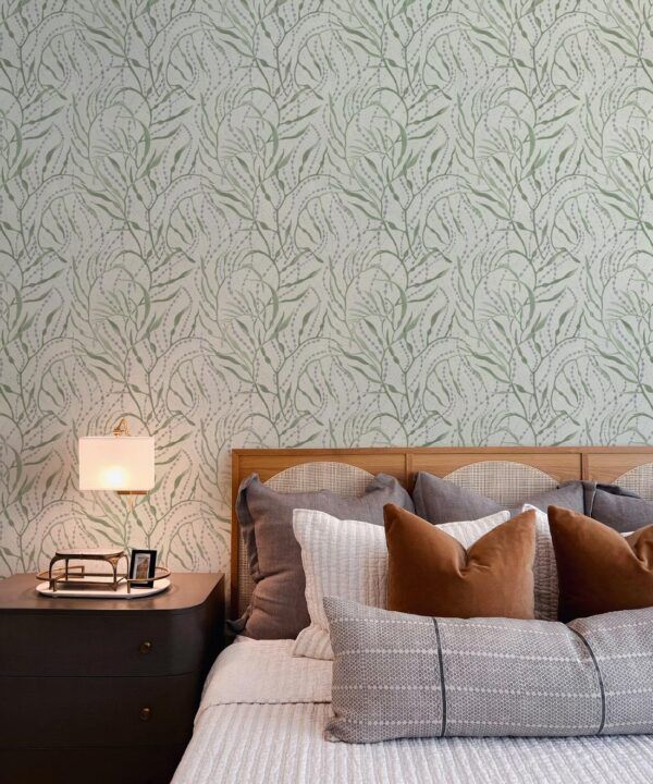Neptunes Necklace Wallpaper • Floral Wallpaper • Light Green • Insitu