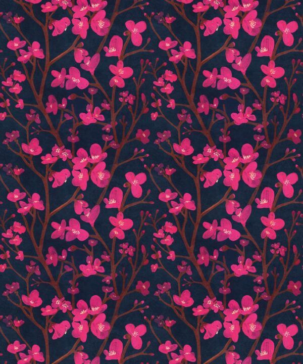 Quince Wallpaper • Floral Wallpaper • Navy • Swatch
