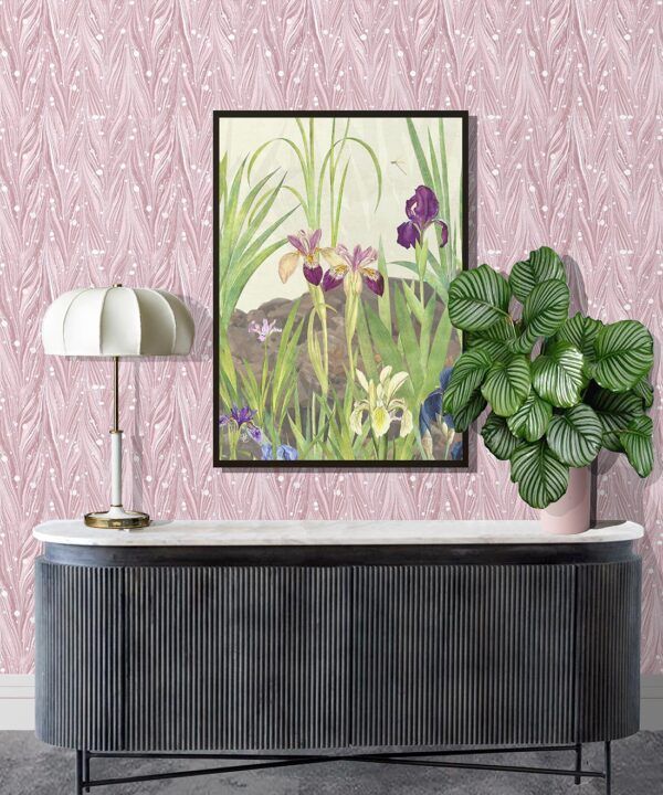 Antique Straight Wallpaper • Floral Wallpaper • Pink • Insitu