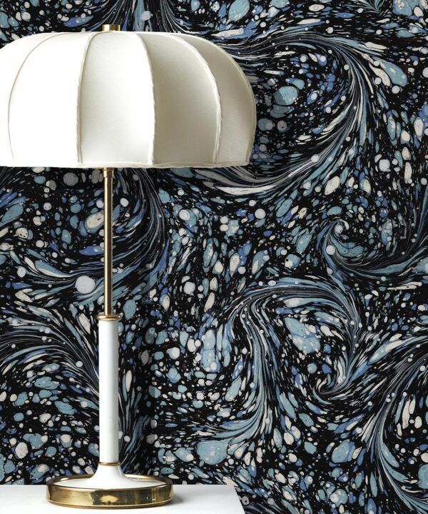 Marble Swirls Wallpaper • Marble Wallpaper • Navy • Insitu