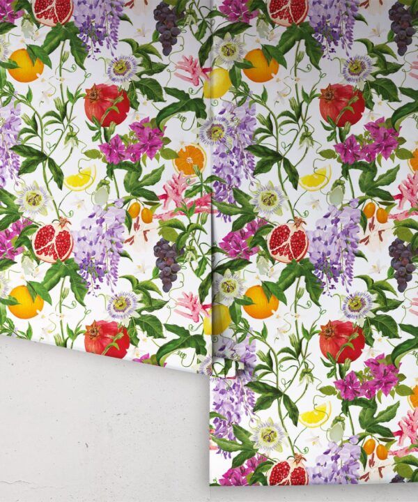 Summer In Sicily Wallpaper • Kip&Co • Fruit Wallpaper • White • Rolls