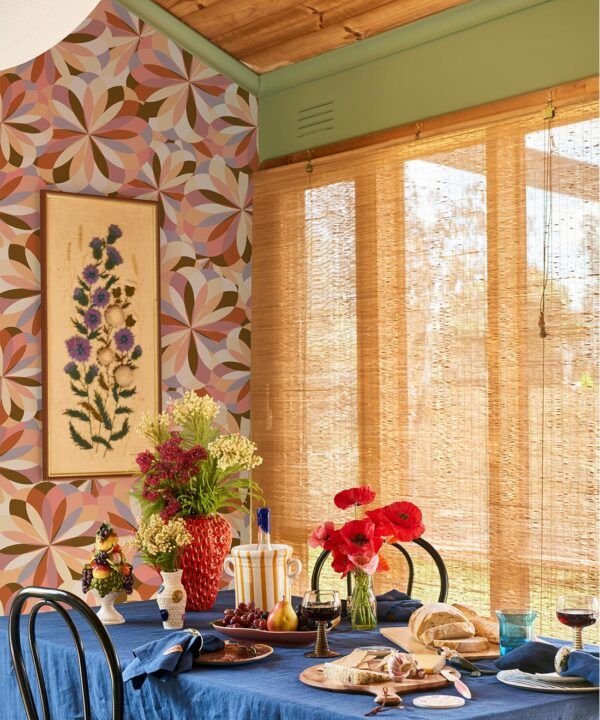 Uncommonly Splendid Wallpaper • Retro Kaleidoscope Wallpaper • Autumn • Insitu with table