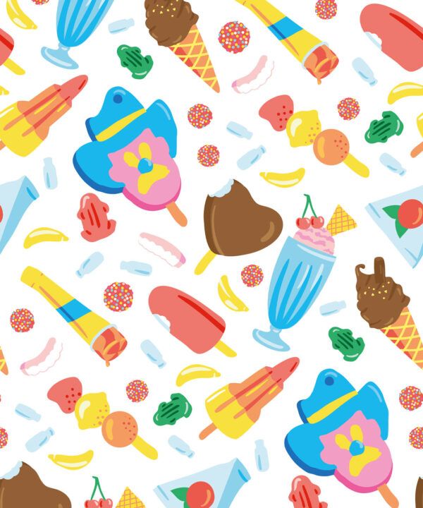 Billie Wallpaper • Food Candy Kids • Grey • Swatch