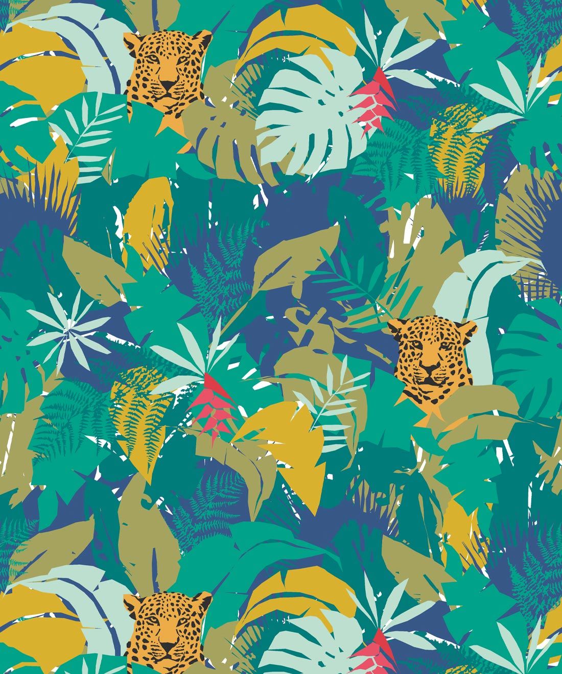 Jungle Wallpaper • Leafy Leopards Animal • Swatch