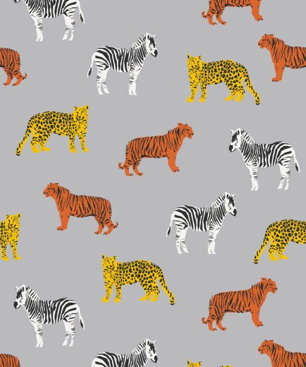 LZT Wallpaper • Leopards Zebras Tigers Animal • Grey • Swatch