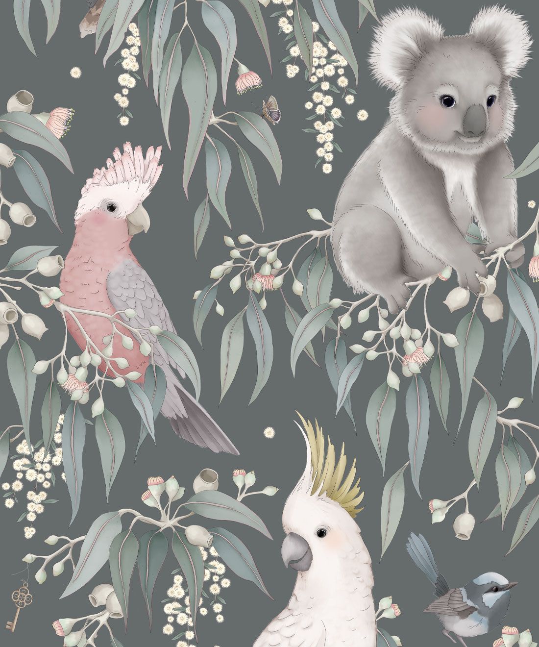 Bush Babies Wallpaper • Children's Wallpaper • Gum Gray • Swatch