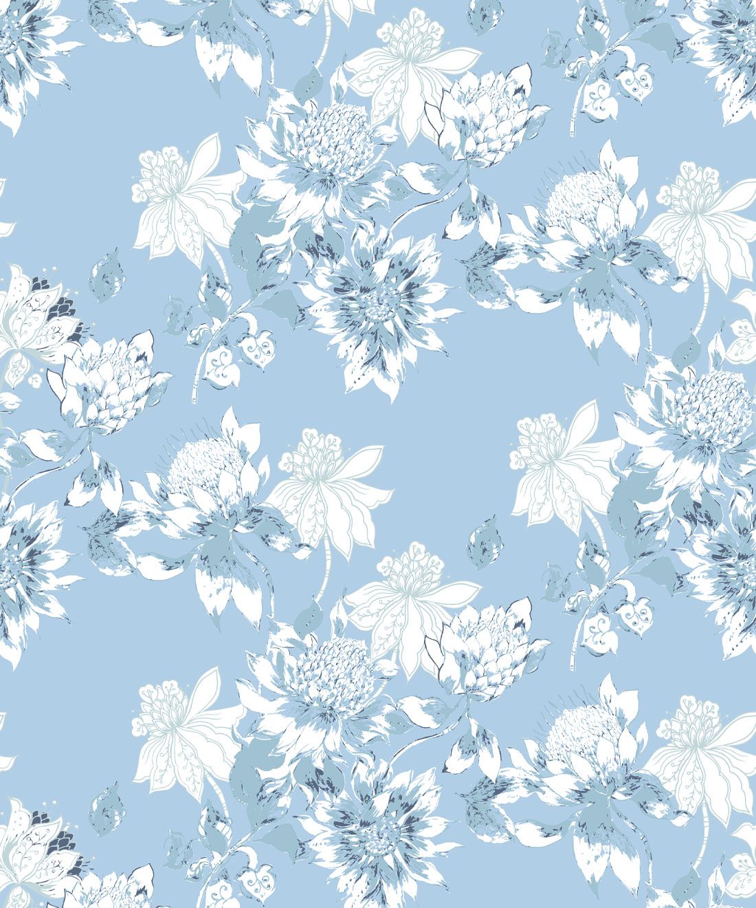 Protea Wallpaper • Floral Wallpaper • Bell Blue • Swatch