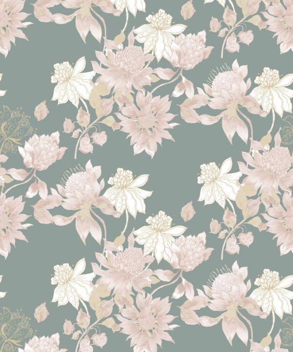Protea Wallpaper • Floral Wallpaper • Olive Grove • Swatch
