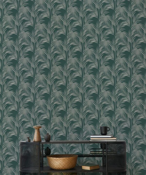 Daintree Palm Wallpaper • Floral Wallpaper • Forest Green • Insitu