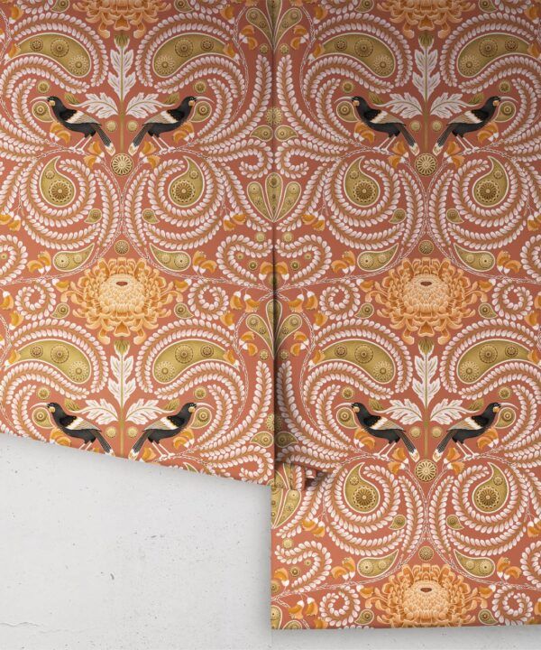 Huai & Chrysanthemums Wallpaper • Terracotta • Rolls