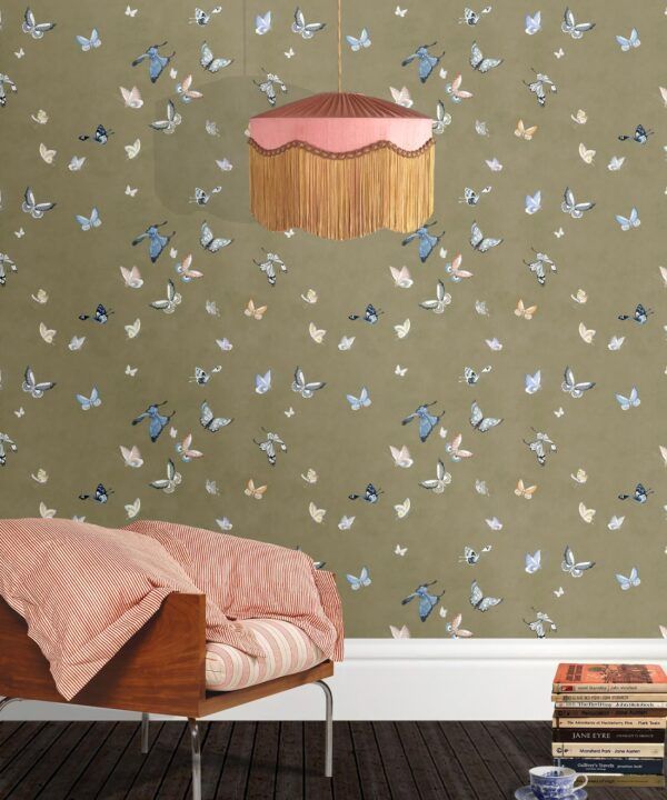 Butterflies Wallpaper • Olive • Insitu
