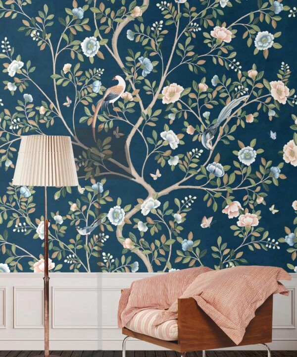 Camellia Tree Mural • Navy • Insitu