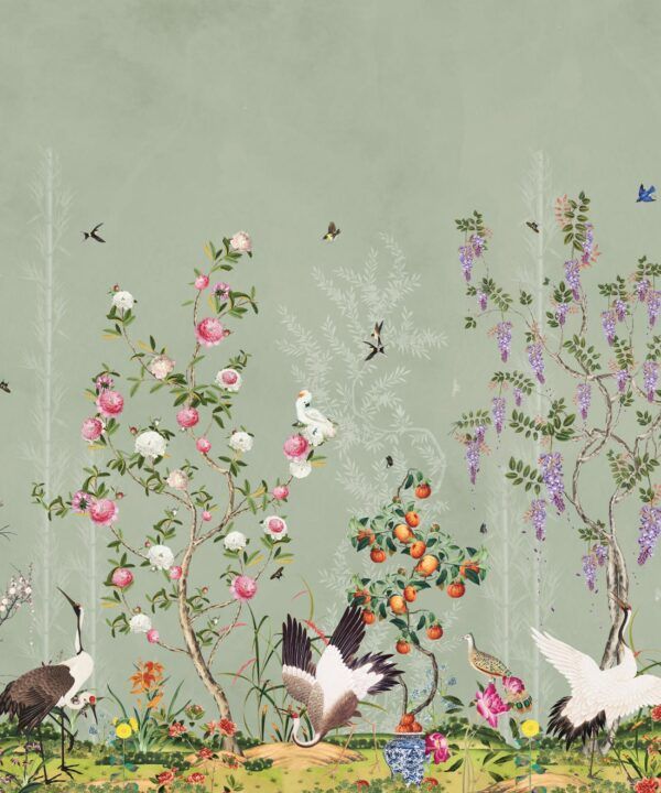 Oriental Garden Mural • Green Tea • Part 2 • Swatch