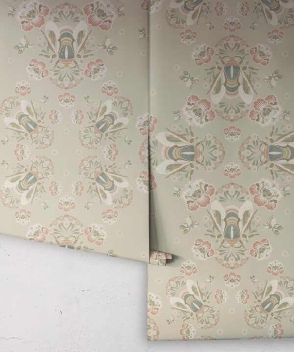 Bees Lace Wallpaper • Beige • Rolls