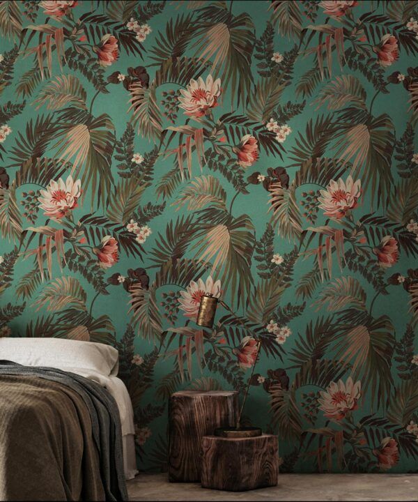 Majestic Palm Wallpaper • Teal • Insitu 2