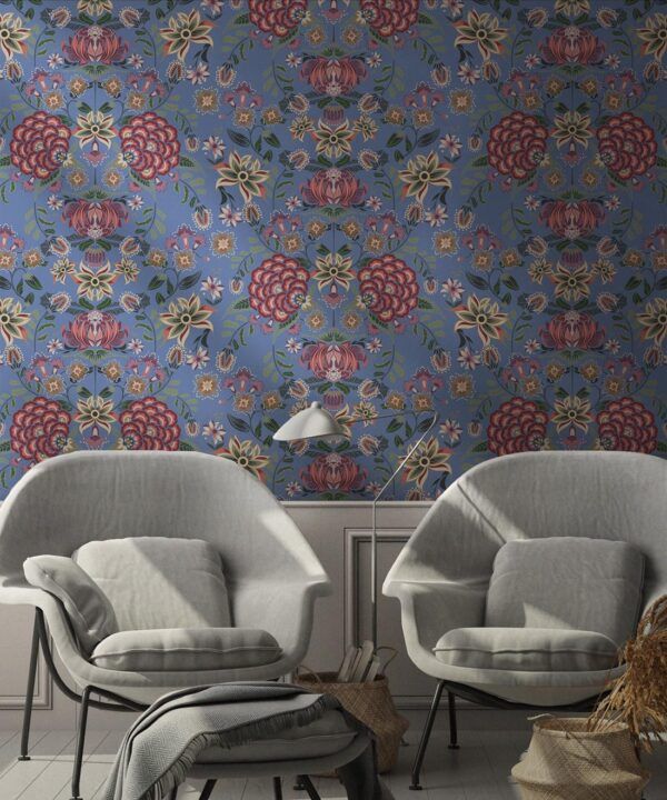 Waratah Wonderland Wallpaper • French Blue • Insitu