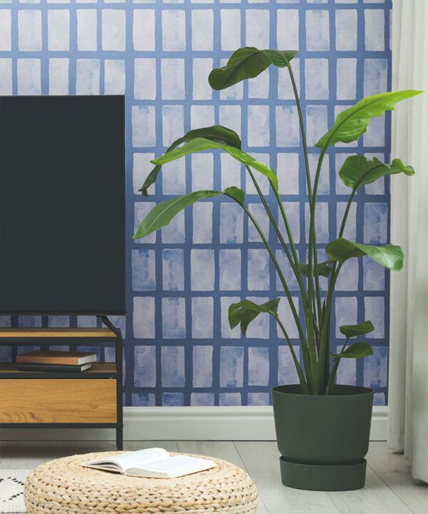 Barres Wallpaper • Blue Navy • Insitu Living Room