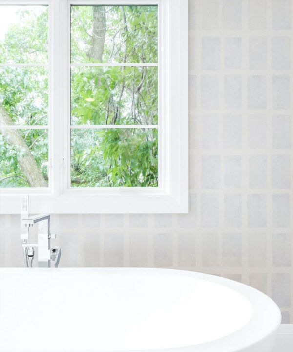 Barres Wallpaper • Grey White • Insitu Bathroom
